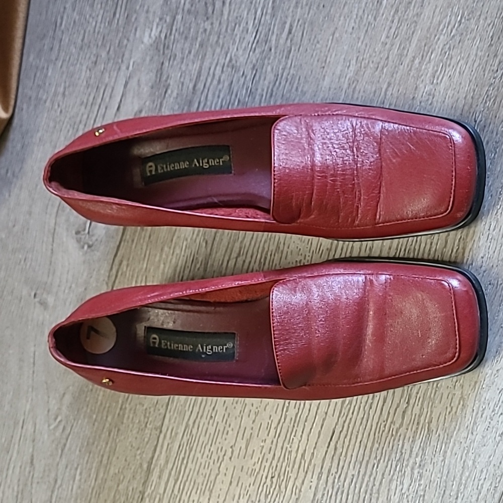 Vintage Etienne Aigner Slip On Leather Heel Red Women Loafer Casual 7